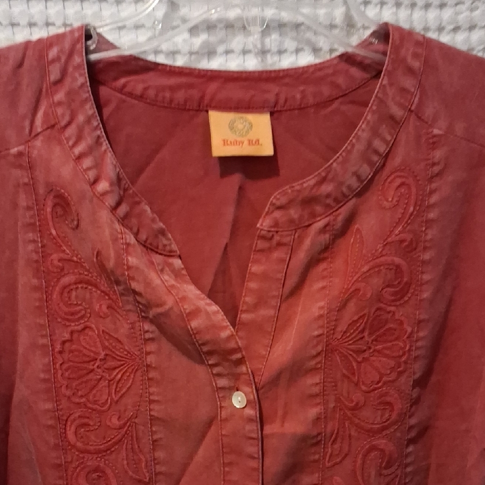 Ruby Rd. Rust Artisan Embroidered Button-Up Blous… - image 3